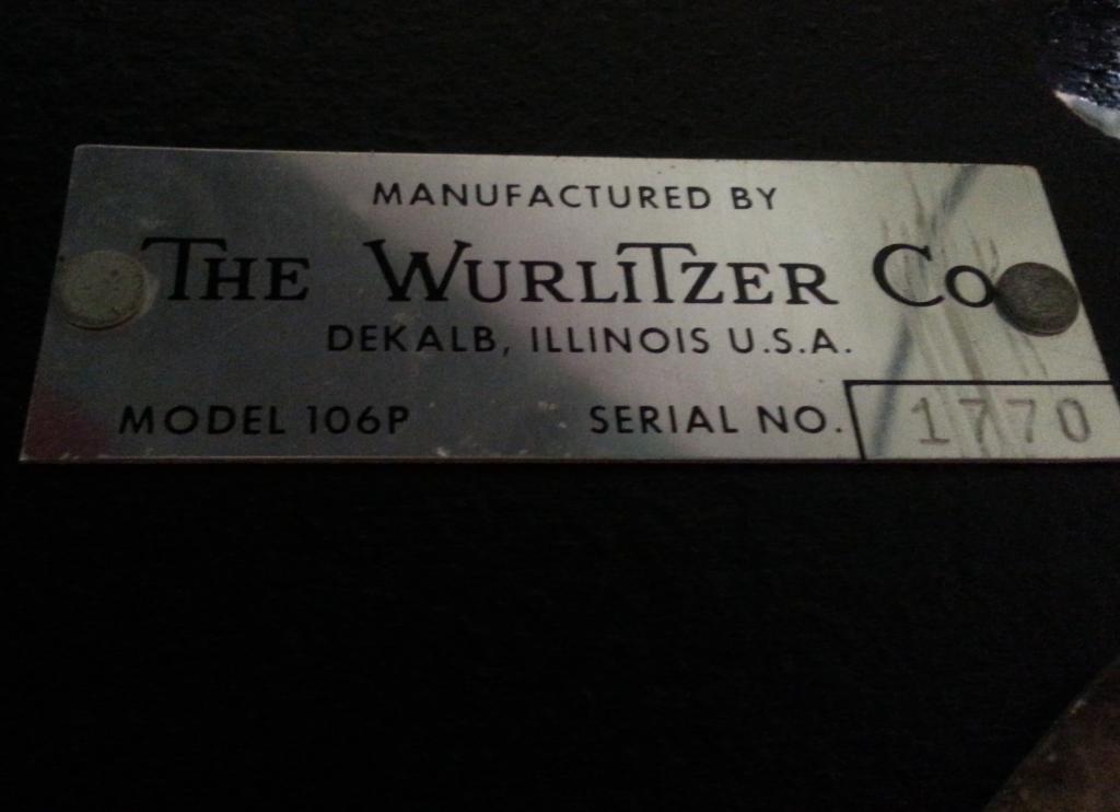 Wurlitzer 106P Serial Plate