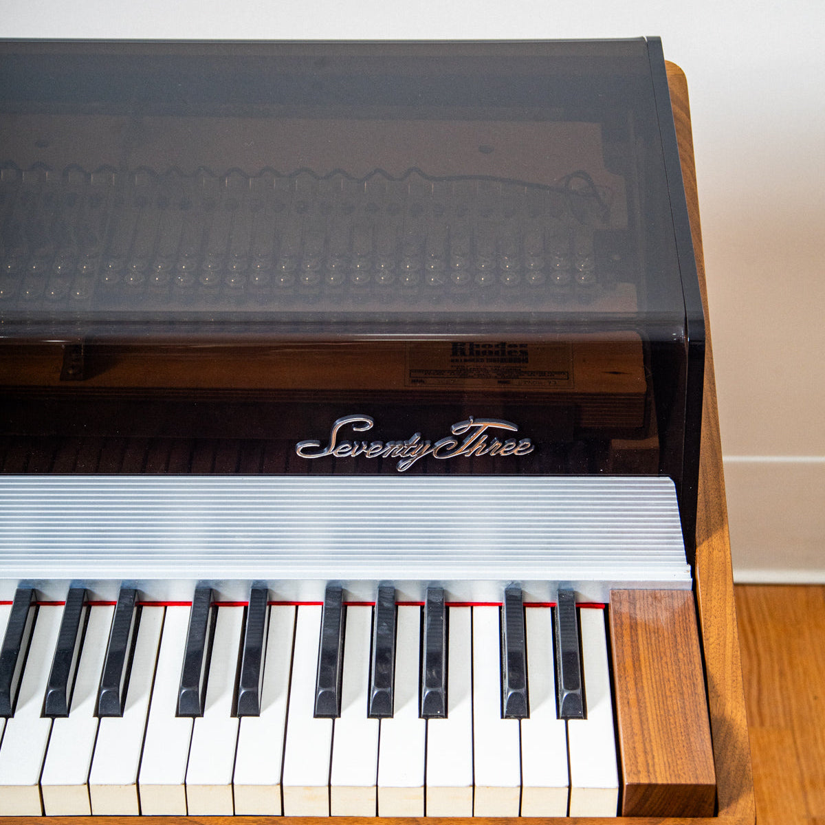 1974 Rhodes Stage piano with a tinted plexiglass lid installed